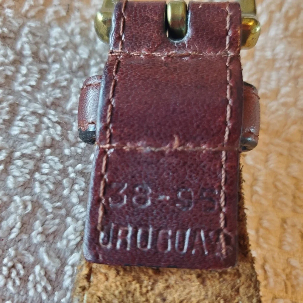 Vintage Brown Braided Leather Belt Women Size 38/95 Made in Uruguay Brass Buckle
